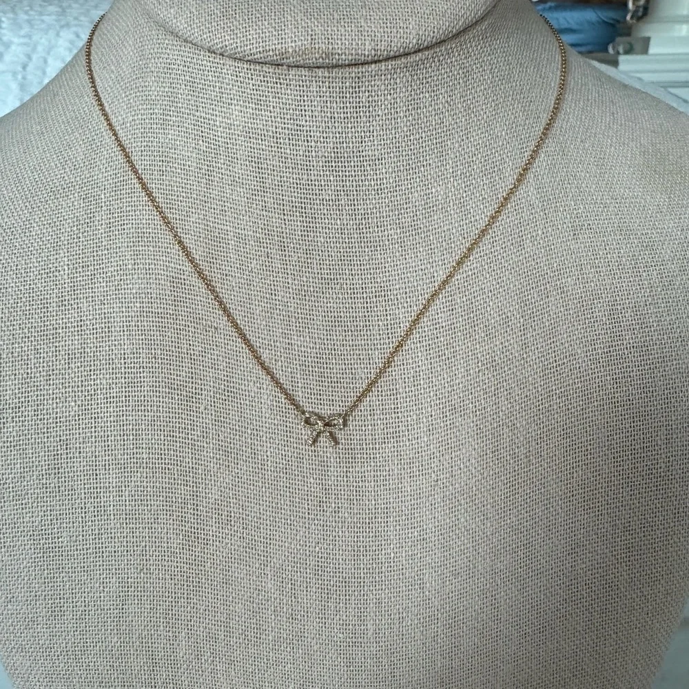 14k Yellow Gold and Diamond Bow Necklace